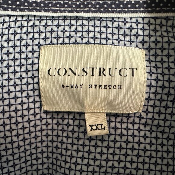 Men's Construct XXL Blue Geometric Print 4-way Stretch Button Up Shirt Flip Cuff - Picture 7 of 13